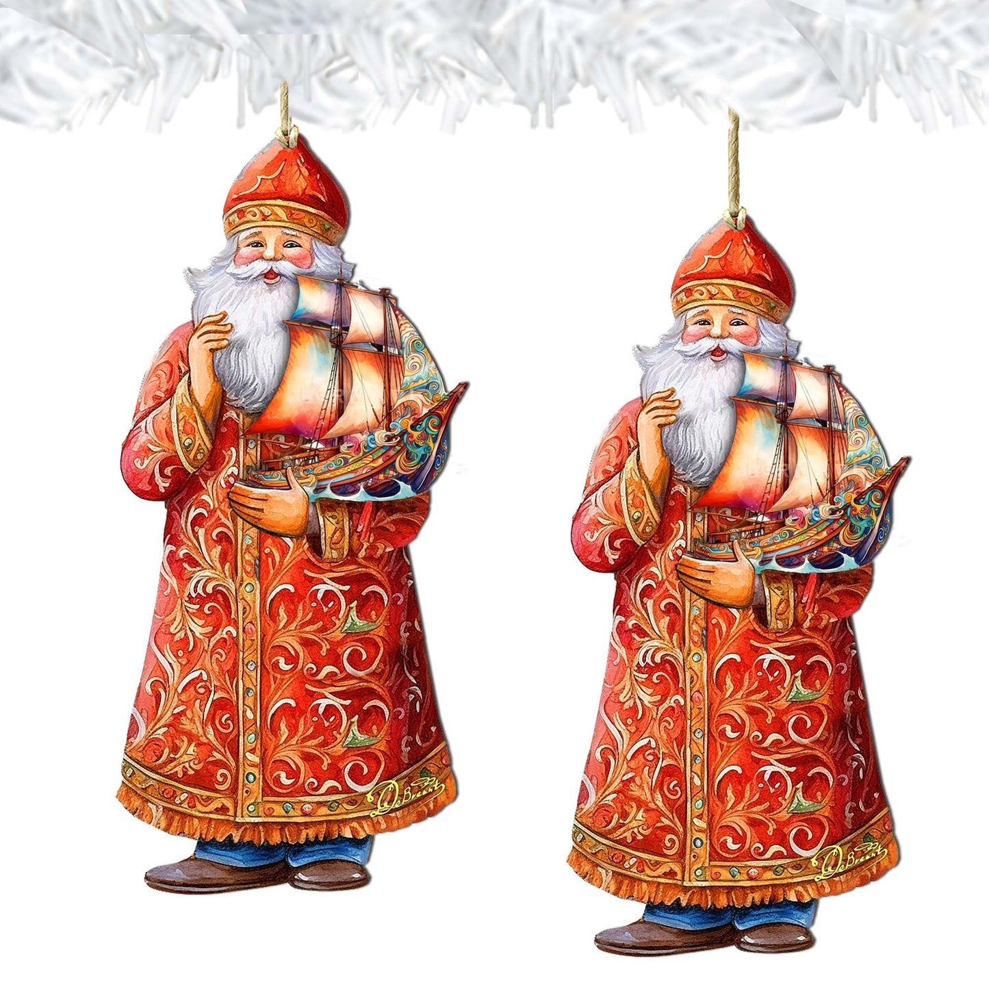 Holiday Cruise with Santa Wooden Ornaments by G. Debrekht - Christmas Santa Snowman Decor - 8691408