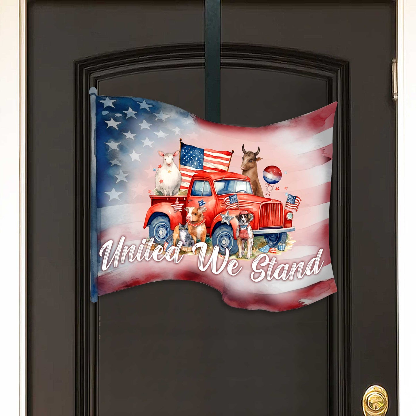 Front door welcome sign American flag United we stand Front porch Patriotic wreath Main entrance banner Welcome sign - Wooden front porch decor - 933106H