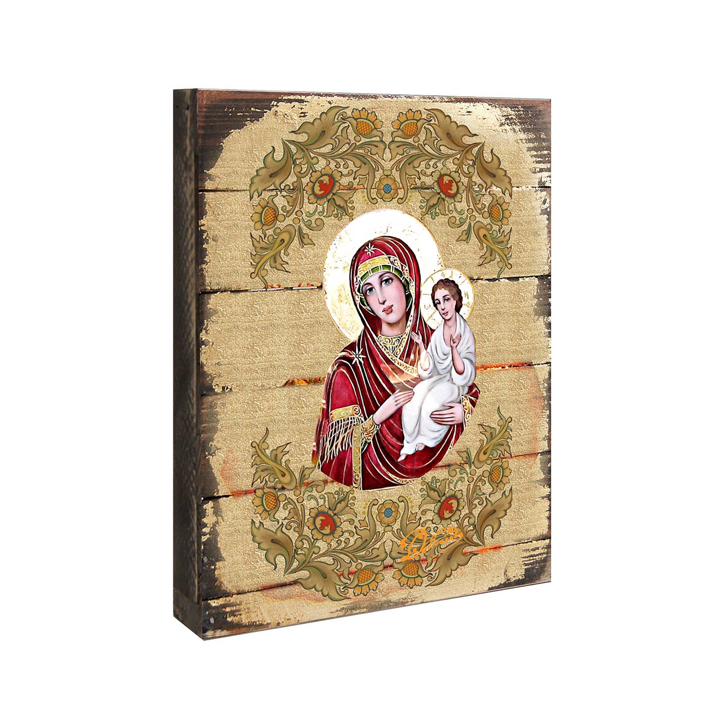 Virgin Mary Directress Wooden Gold Plated Religious Orthodox Sacred Icon - Inspirational Icon Decor - 85029