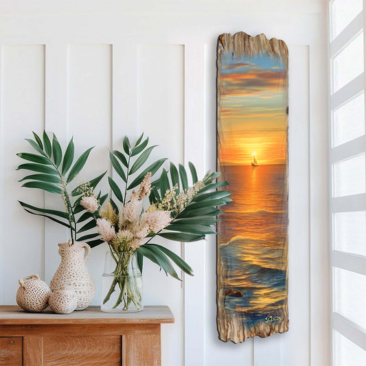 Golden Sunset Wooden Wall Art by G. DeBrekht Coastal Decor - 8491112W