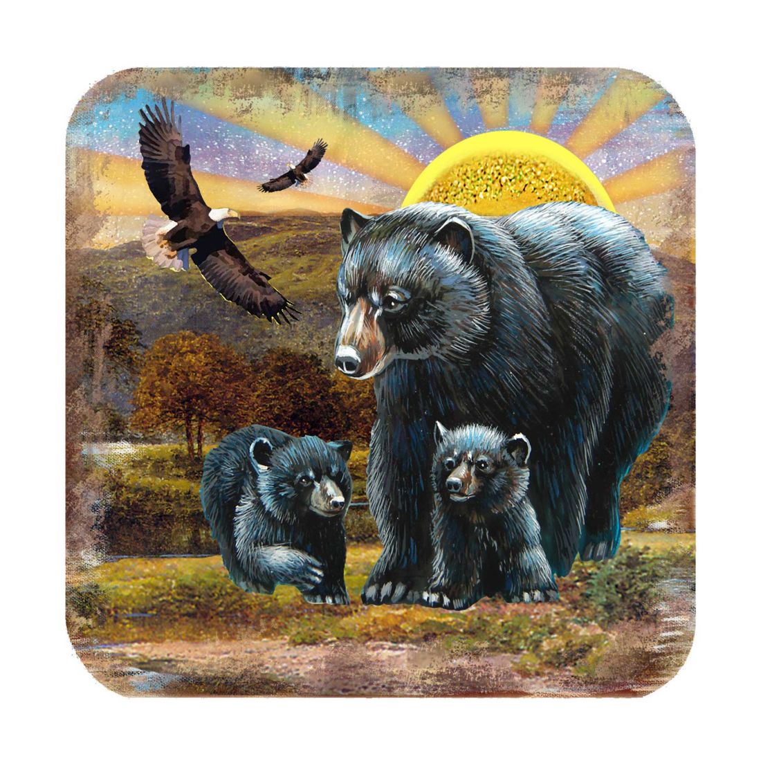 Bears Wooden Cork Coasters Gift Set of 4 by Nature Wonders - Nature Wildlife Decor  - 95214C-S4