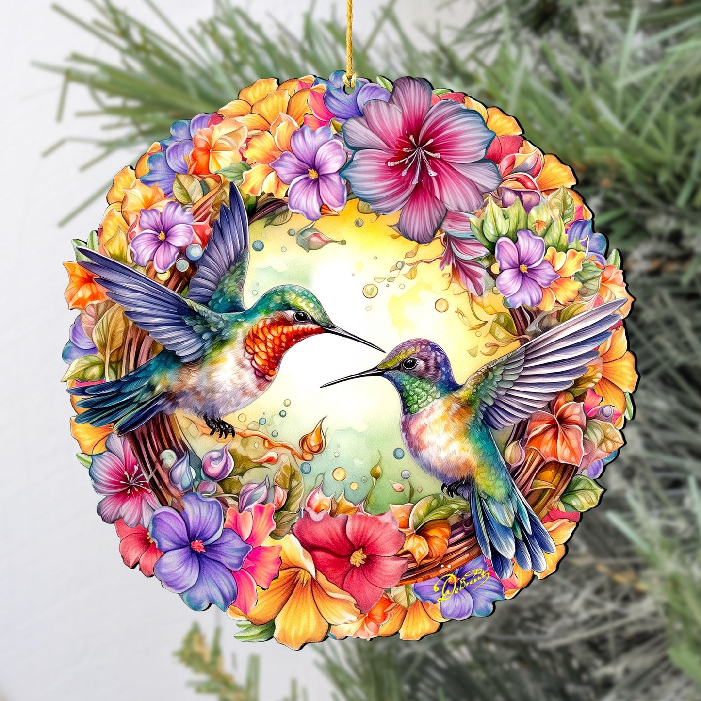 Hummingbirds Wreath Christmas Wooden Ornaments by G. DeBrekht - Easter Spring Decor - 8652804