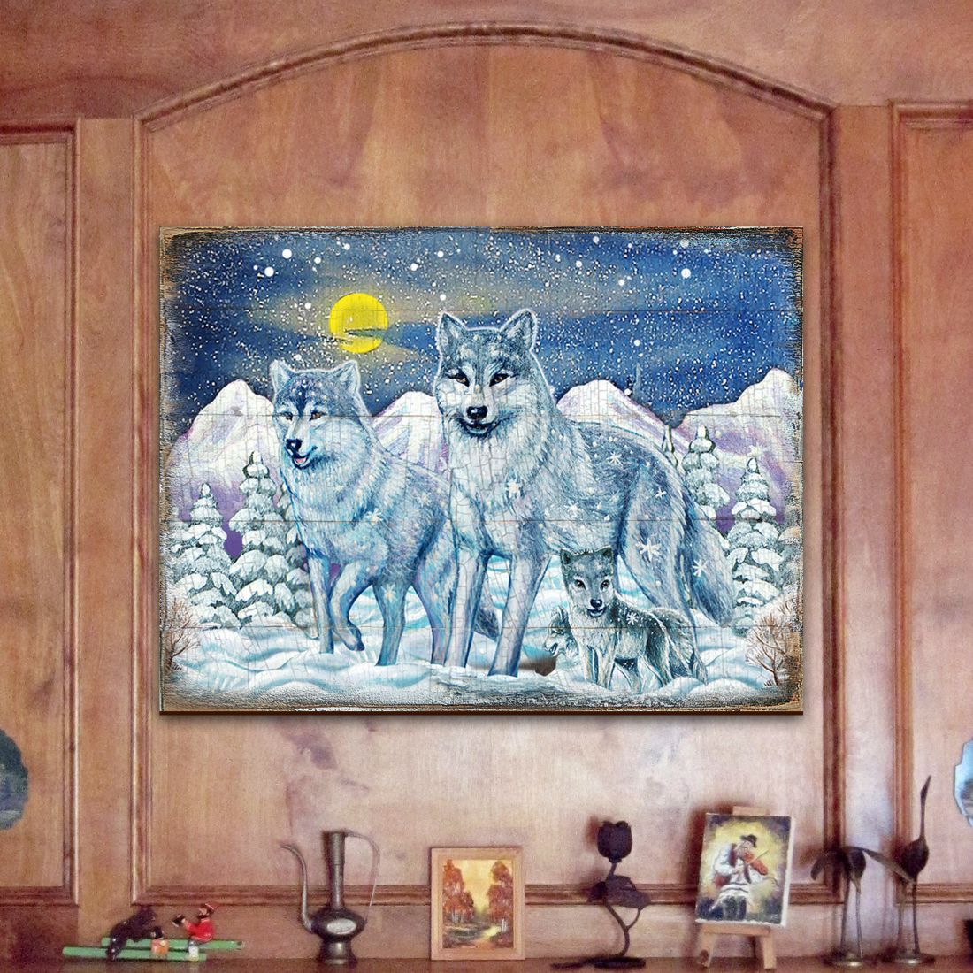 Rustic Wolves Art Wooden Wall Art by Nature Wonders - Nature Wildlife Decor  - 95211B