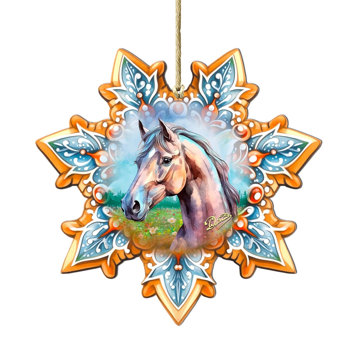 Horse Snowflake Wooden Ornaments by G. Debrekht - Nature Wildlife Decor - 8688431