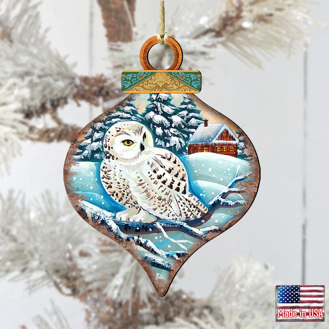 White Owl Drop Wooden Ornaments by G. DeBrekht - Wildlife Holiday Decor - 8035213
