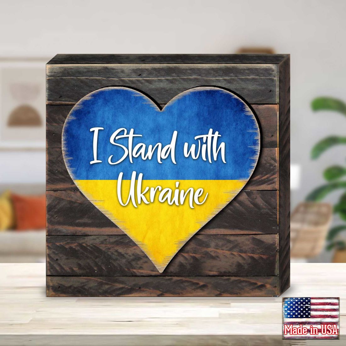 I Stand with Ukraine Heart Wall Block - International Decor - 8187121B