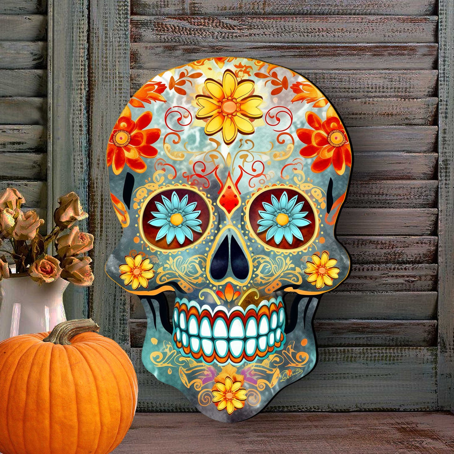 Sugar Skull Holiday Door Decor by G. DeBrekht - Halloween Decor - 8652793H