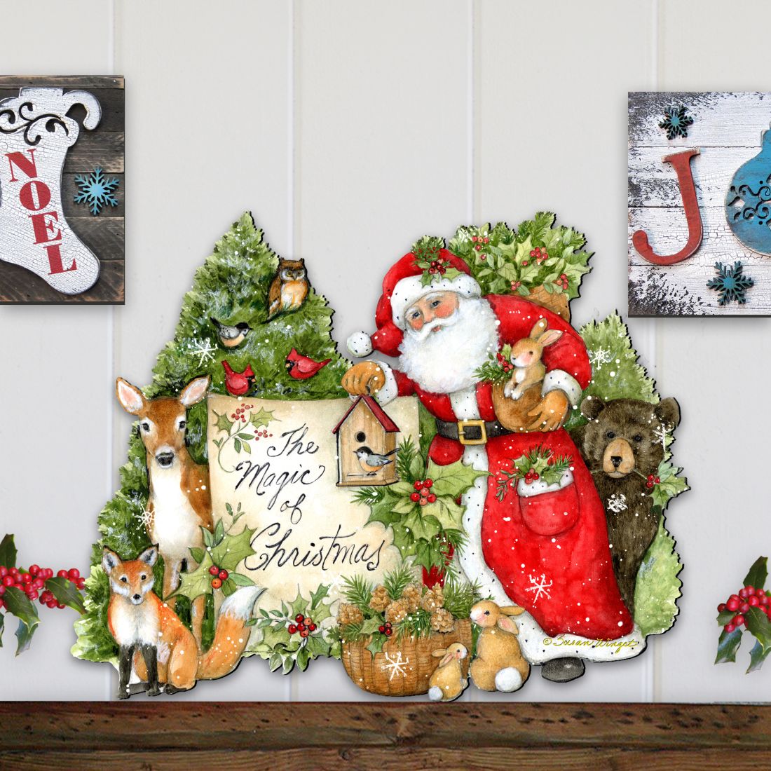Woodland Playing Santa Door Decor by Susan Winget - Christmas Santa and Snowman Decor - 8471103H-SW