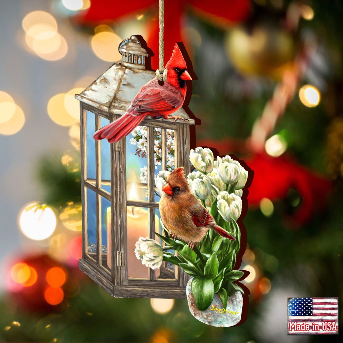 Lantern Cardinals Wooden Ornaments by Gelsinger - Easter Spring Decor - 8461057-DG