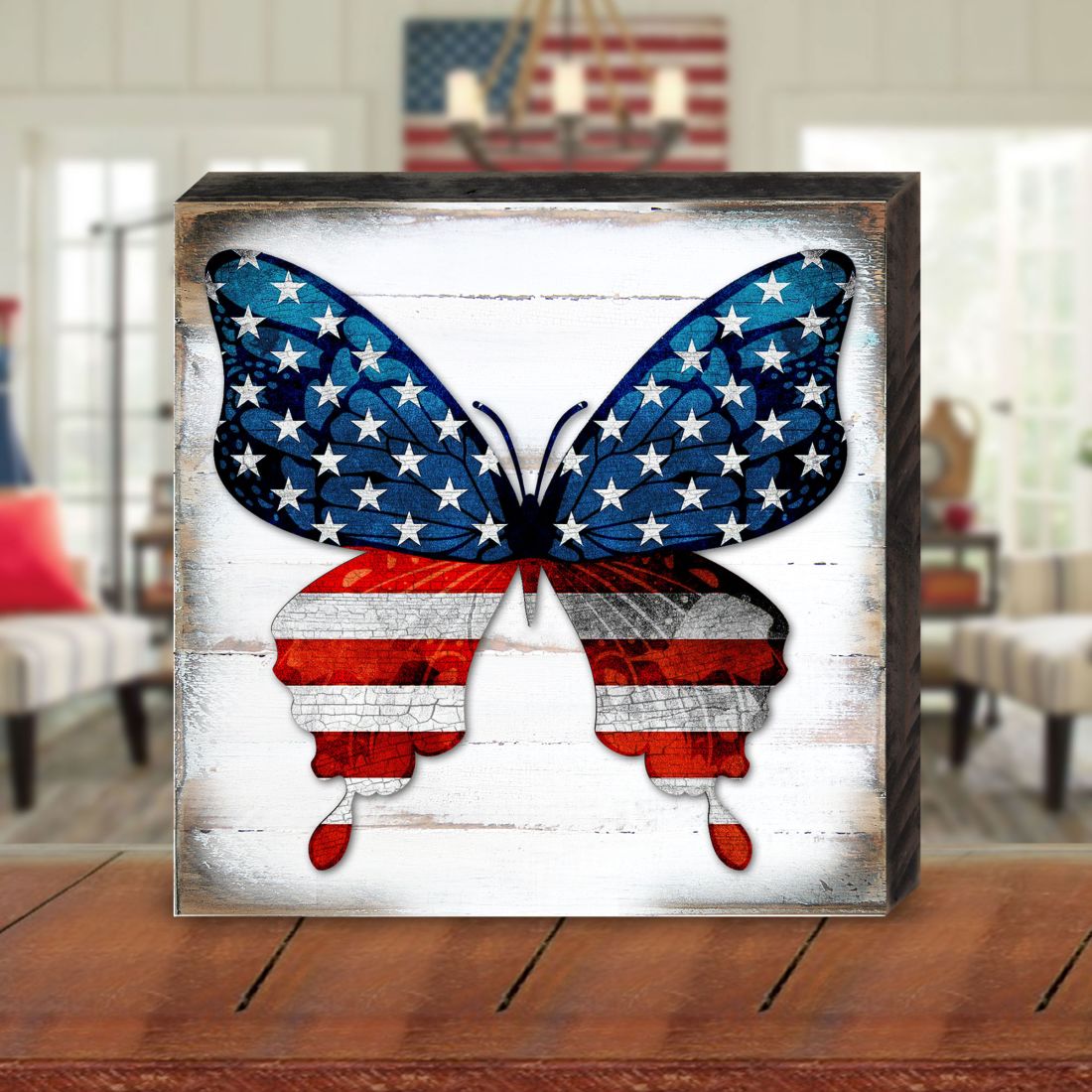 USA Butterfly Patriotic Wall Block - American Patriotic Decor - 8187127B