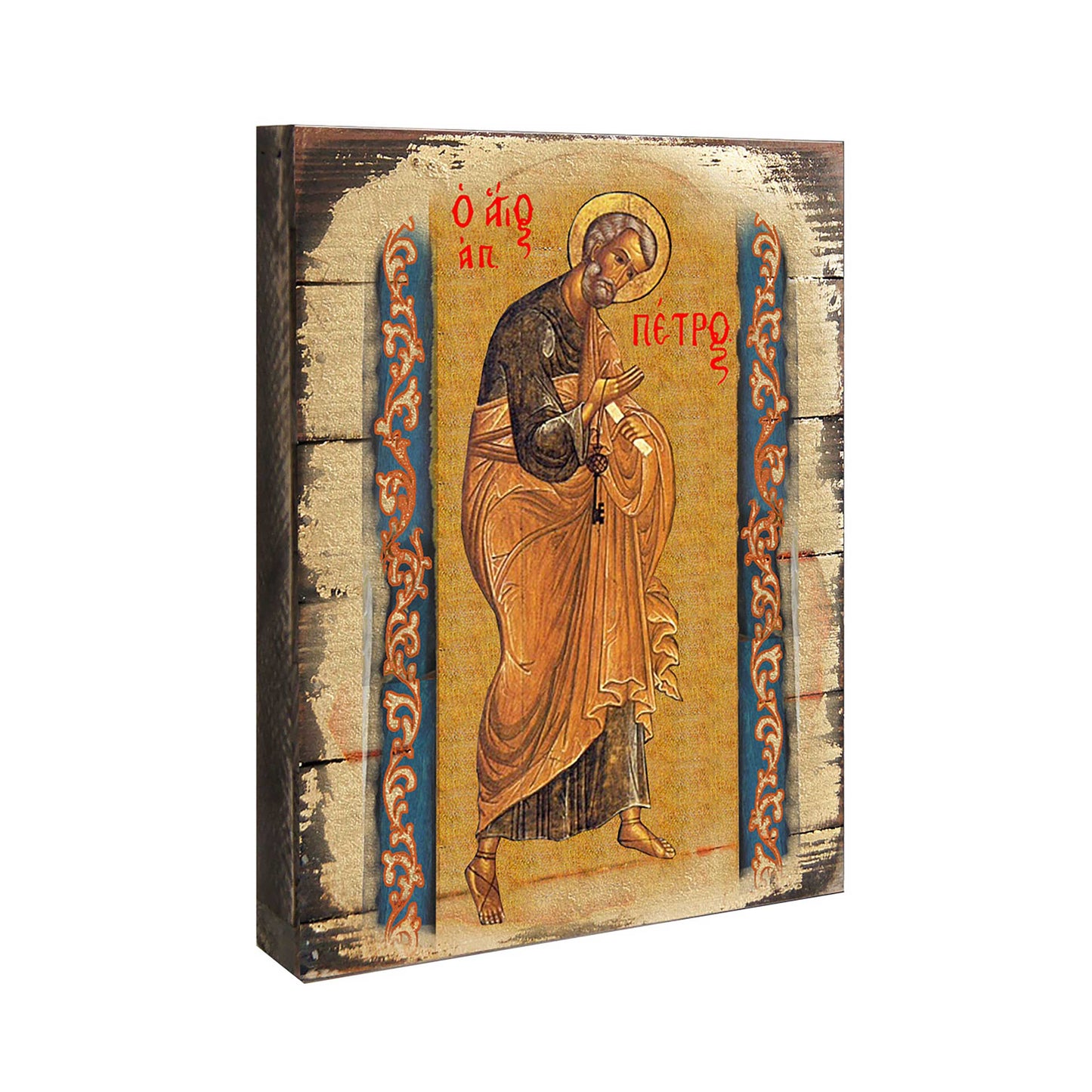 Saint Peter Wooden Gold Plated Religious Christian Sacred Icon - Inspirational Icon Decor - 85042