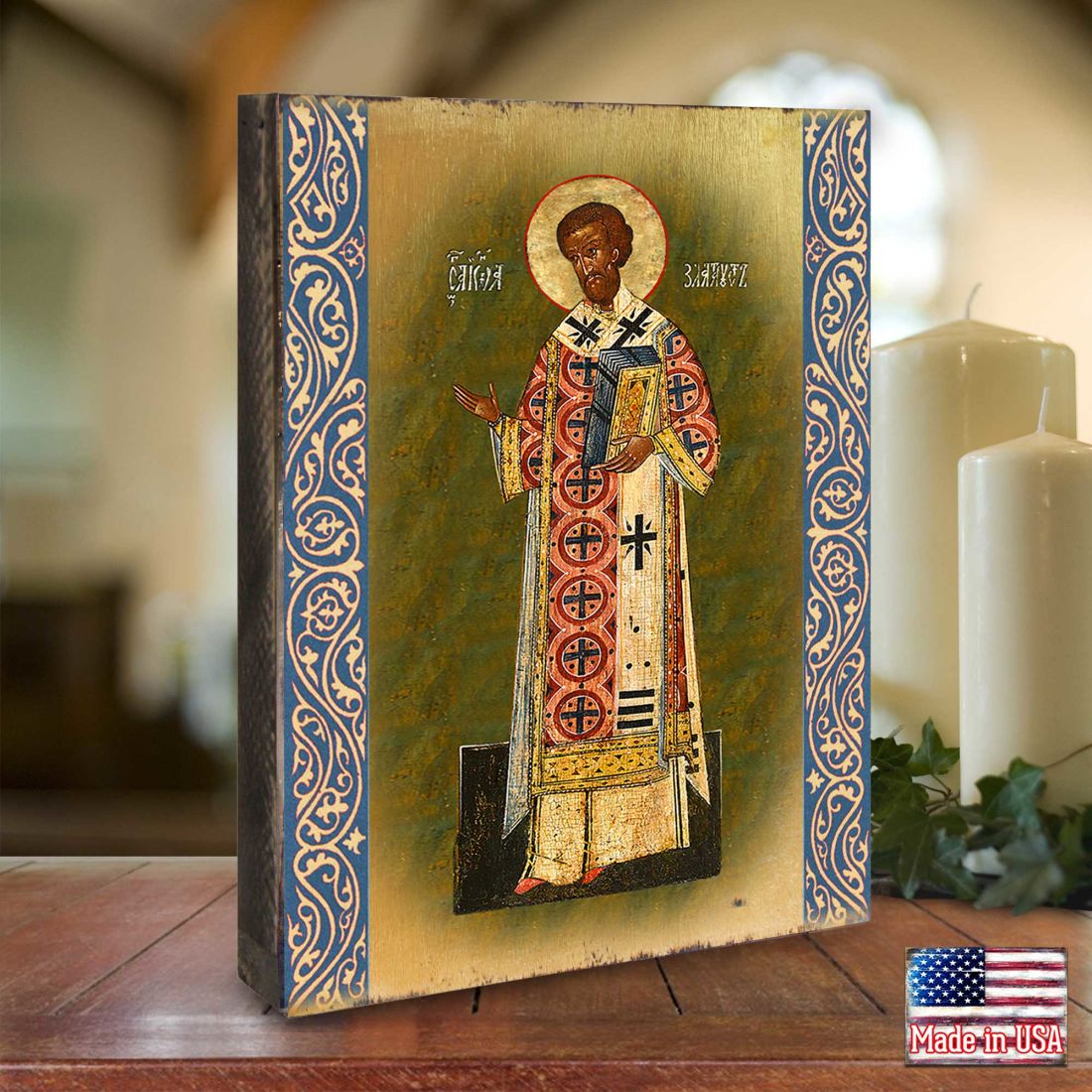 Saint Chrysostom Wooden Gold Plated Religious Christian Sacred Icon - Inspirational Icon Decor - 85054