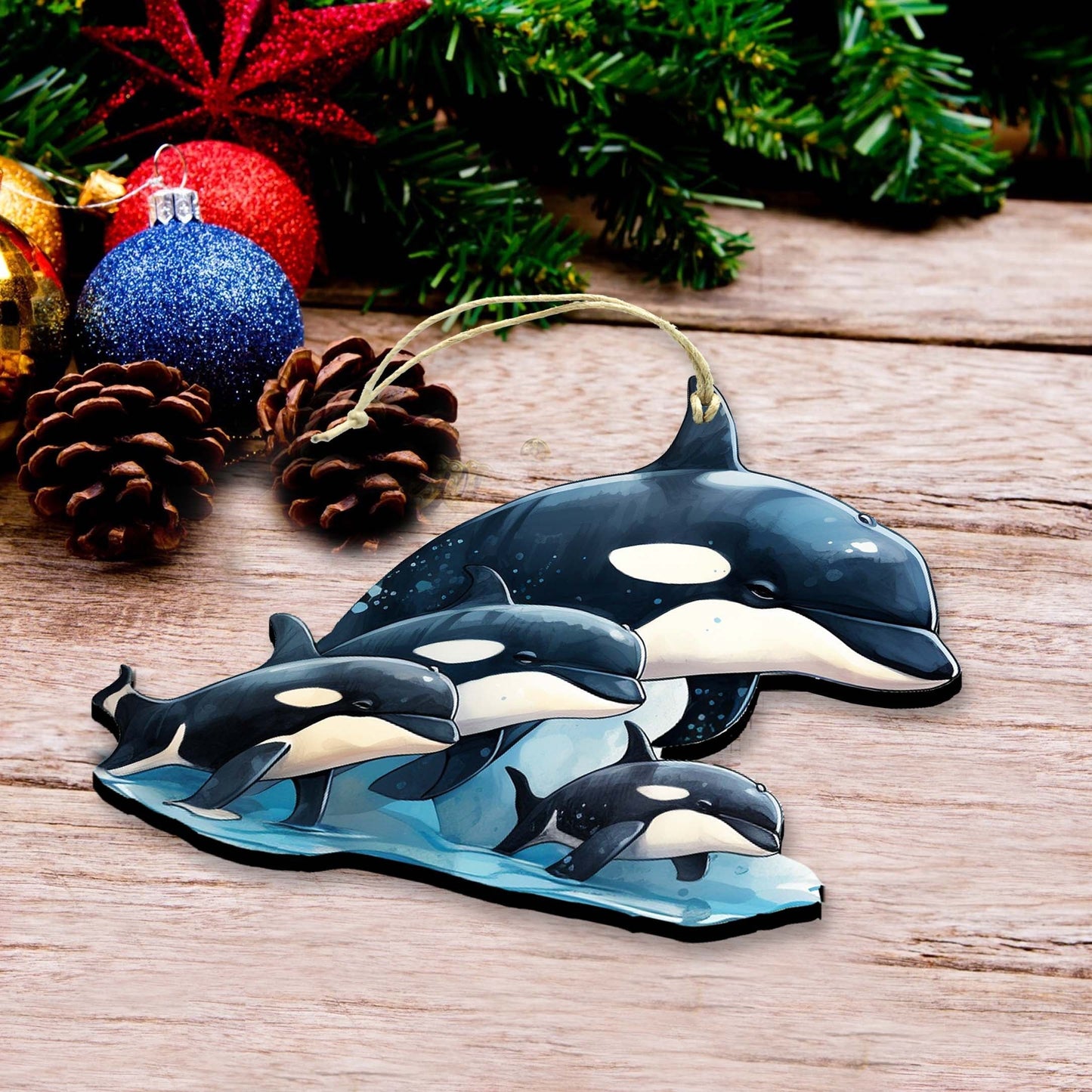 Orca's Family Wooden Ornaments by G.Debrekht - Wildlife Holiday Decor - 8710102-2