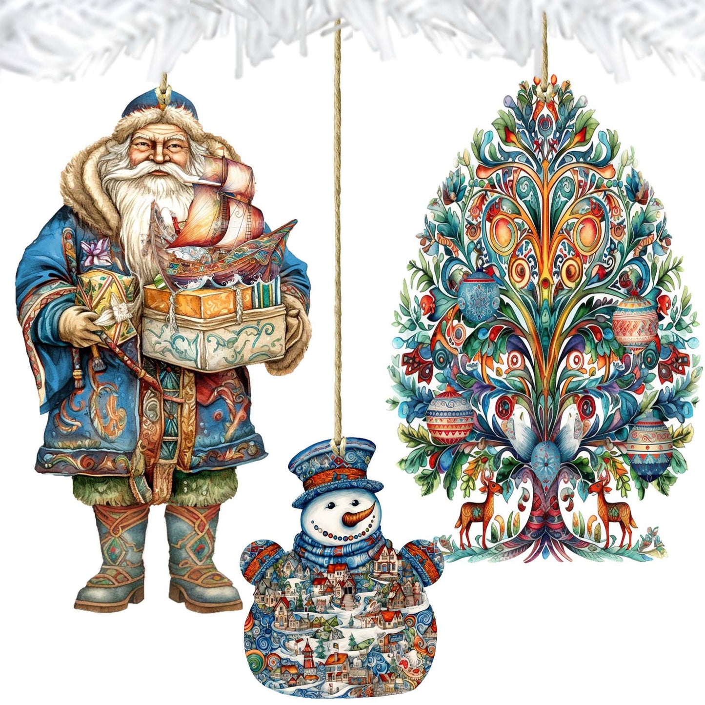 Santas Around the World - Nordic Inspired Santa - Wooden Ornaments Set of 3 by G. DeBrekht Christmas Santa Snowman Decor - 8091312S3