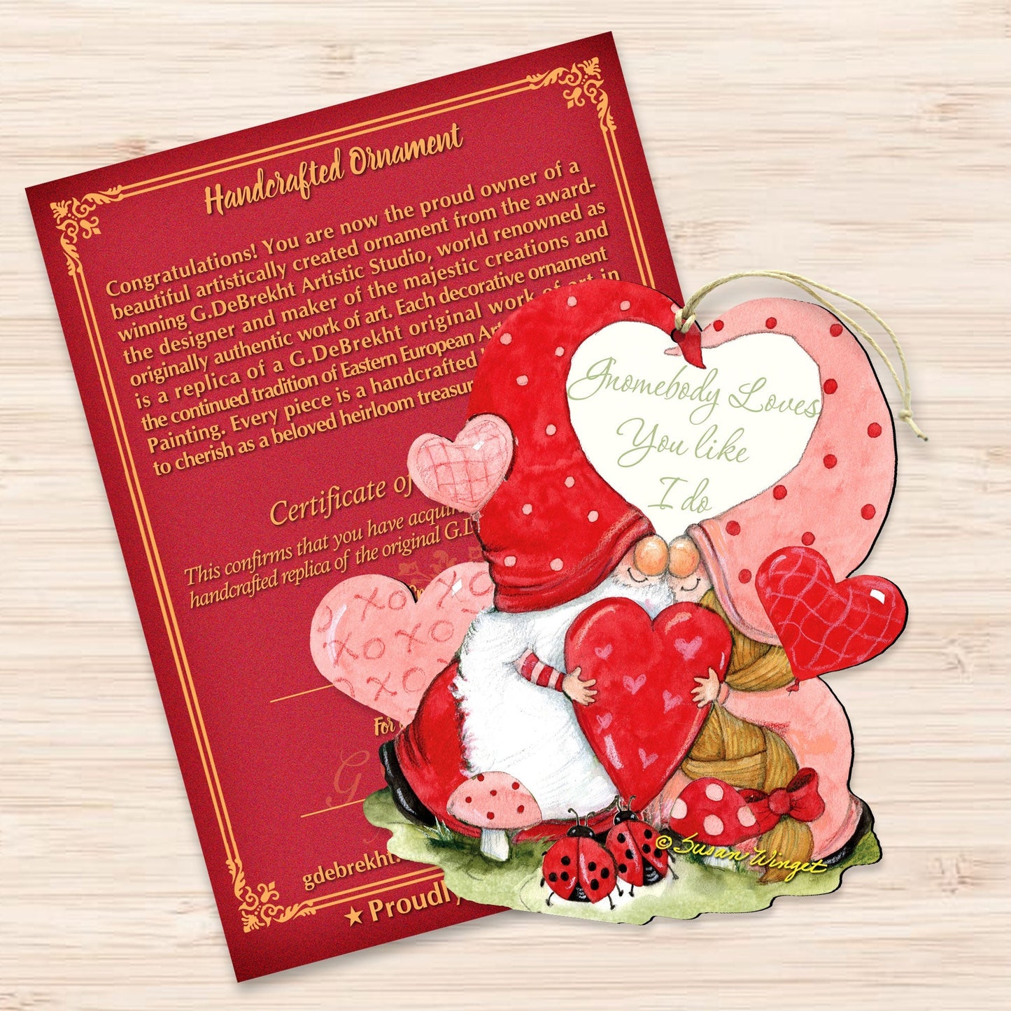 Valentine Gnome Wooden Ornaments by Susan Winget - Love Family and Kids Decor - 8471122-SW