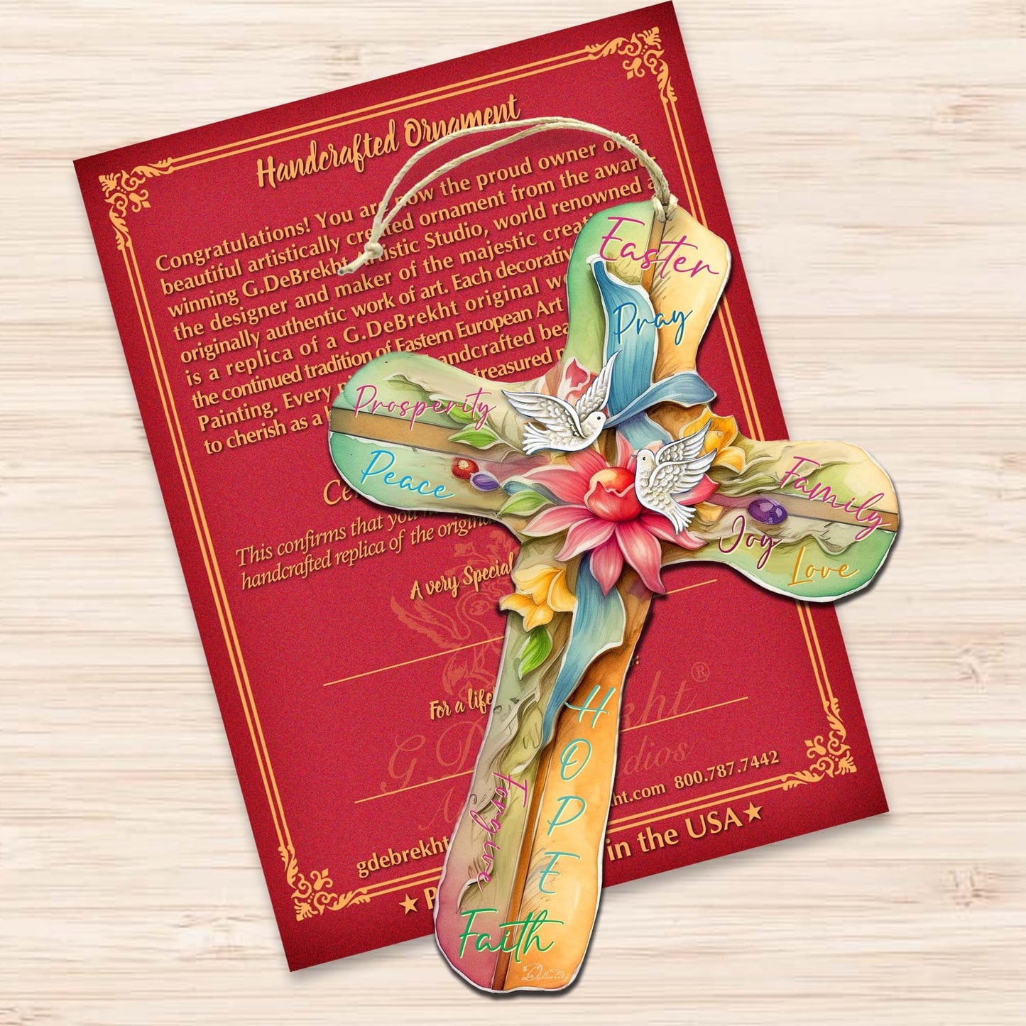 Easter Cross with Doves Wooden Ornaments by G. DeBrekht Easter Spring Decor - 8688167