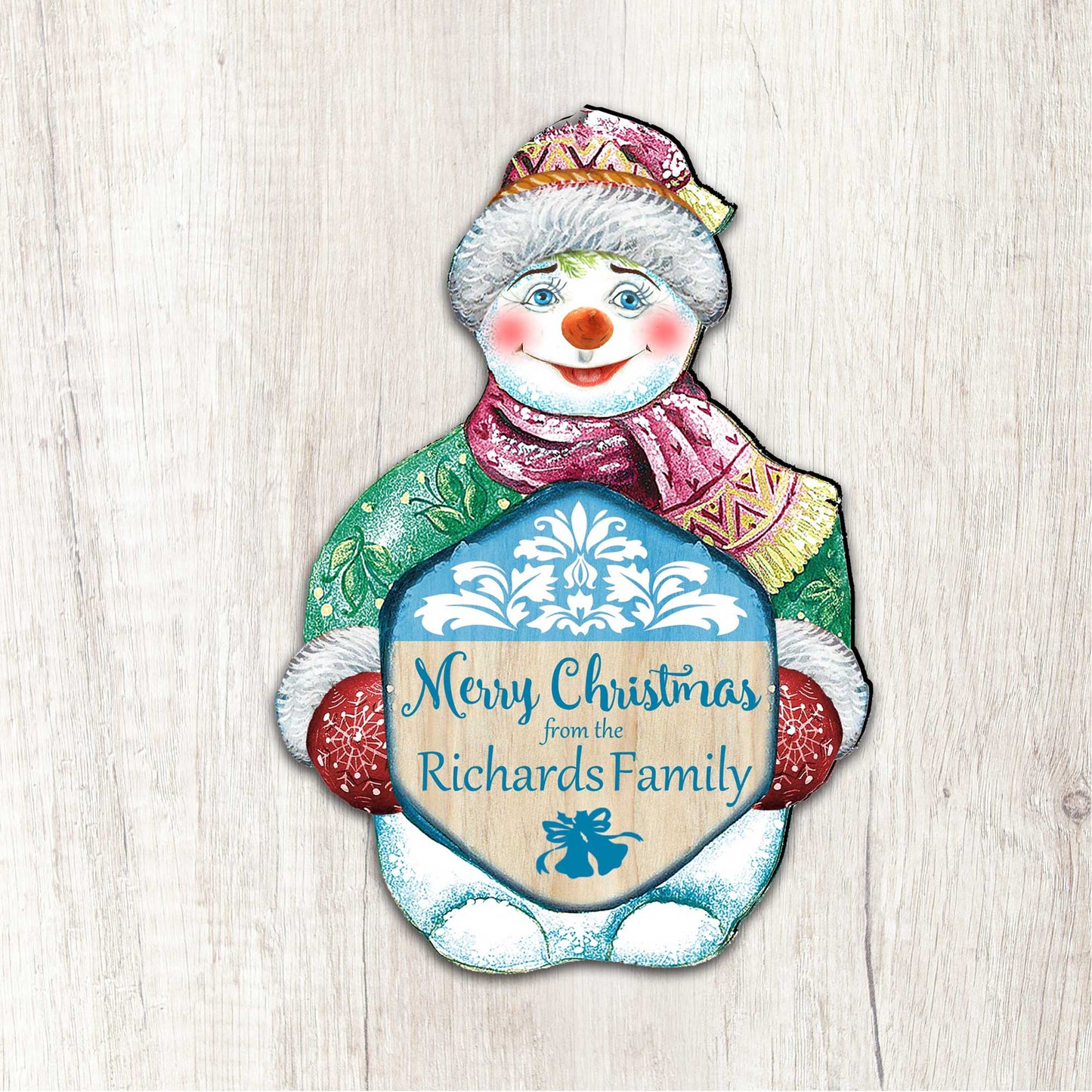 Merry Christmas Snowman Door Decor Family Name by G. DeBrekht - Christmas Santa Snowman Decor - 8116010H