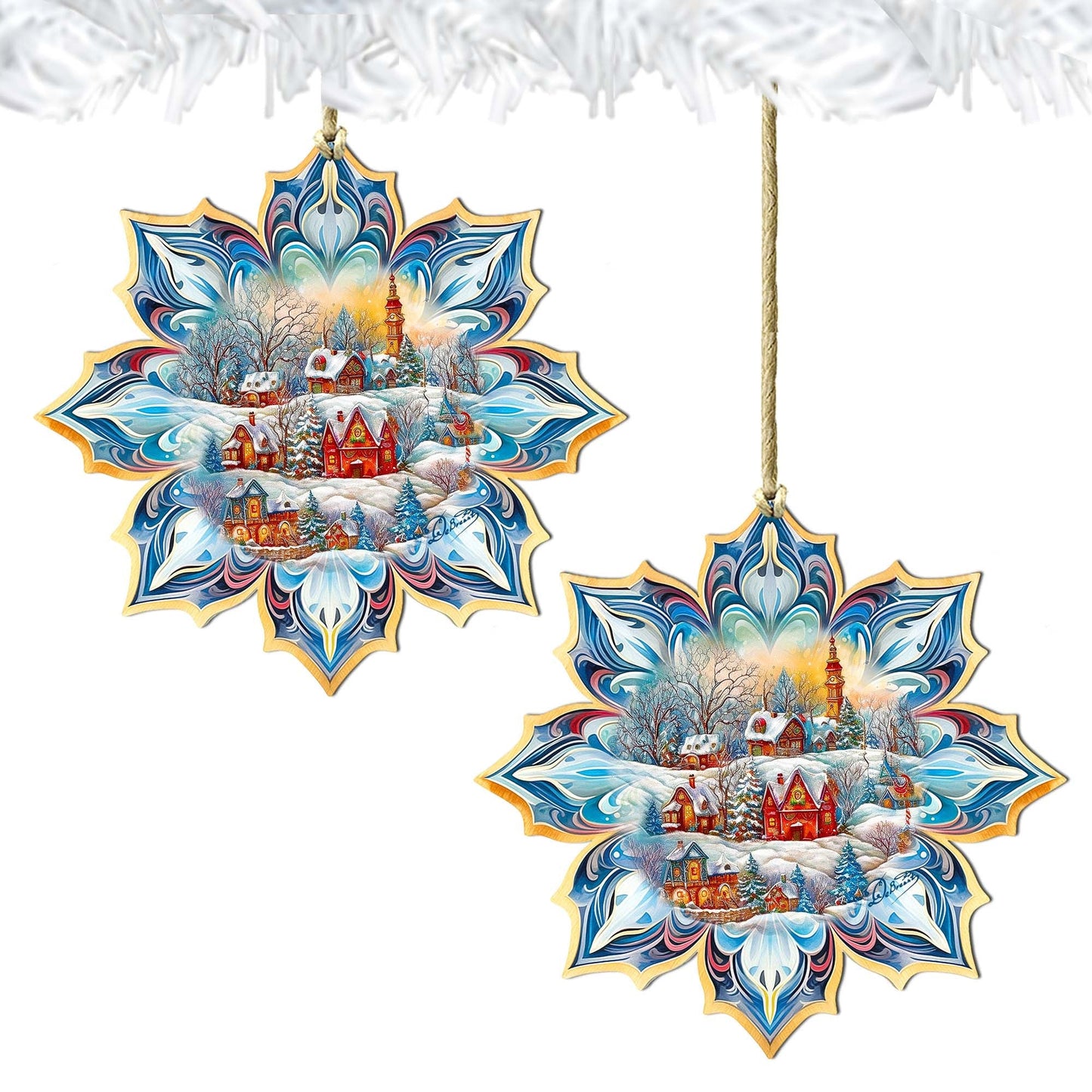 Winter Village Snowflake Wooden Ornaments by G. Debrekht - Christmas Decor - 8688418