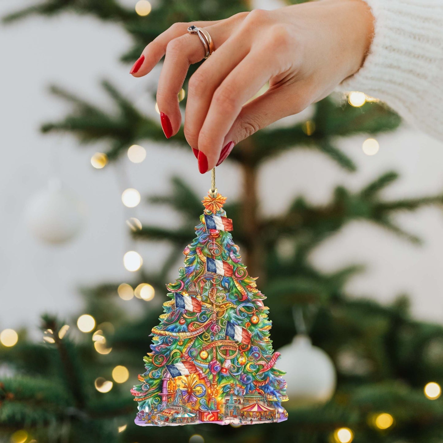 Santas Around the World - French Inspired Santa - Wooden Ornaments Set of 3 by G. DeBrekht Christmas Santa Snowman Decor - 8091303S3