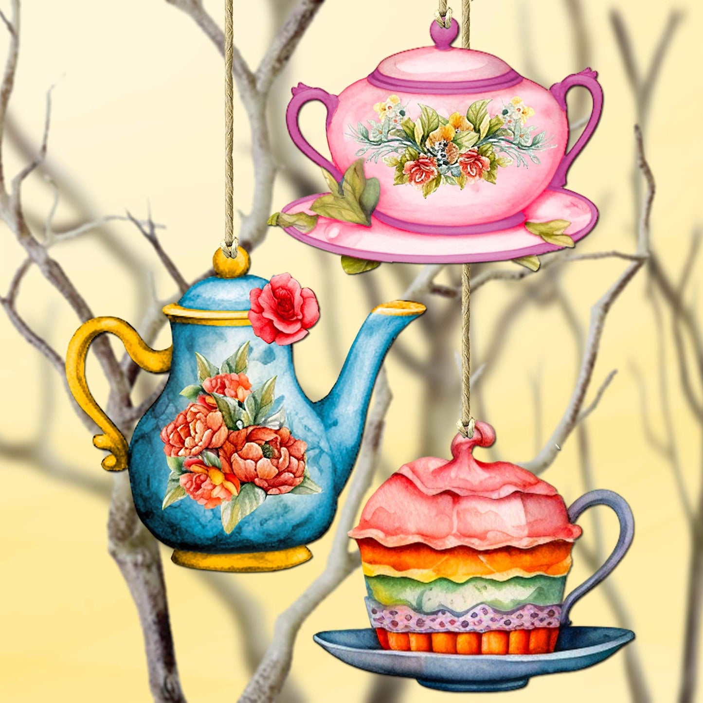 Happy Mother's Day Decorative Wooden Ornaments Set of 3 by G. Debrekht - Love Family Decor - 8091059-S3