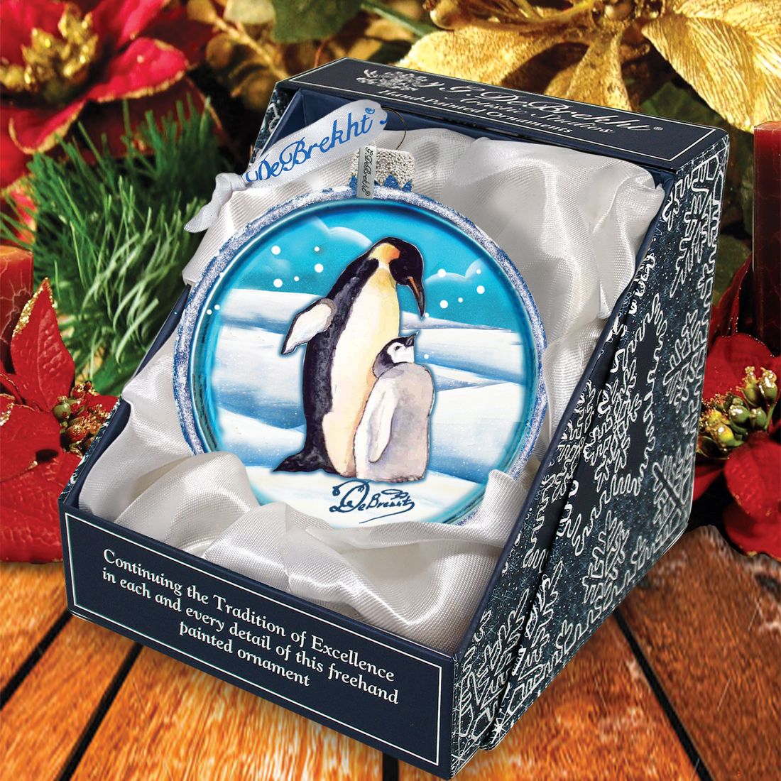 Penguin Pals Cut Ball Glass Ornament by G. DeBrekht - Wildlife Holiday Decor - 764-001