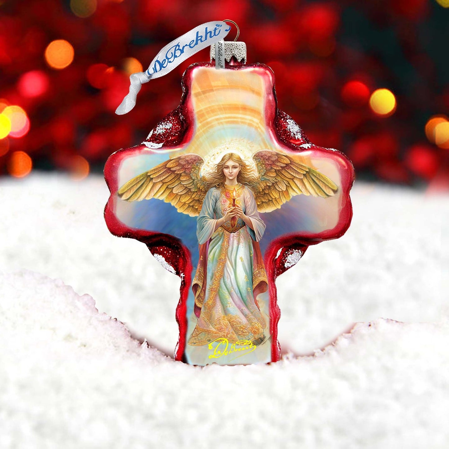 Angel Descending from Heaven Cross Glass Ornament by G. Debrekht - Nativity Holiday Decor - 758-025