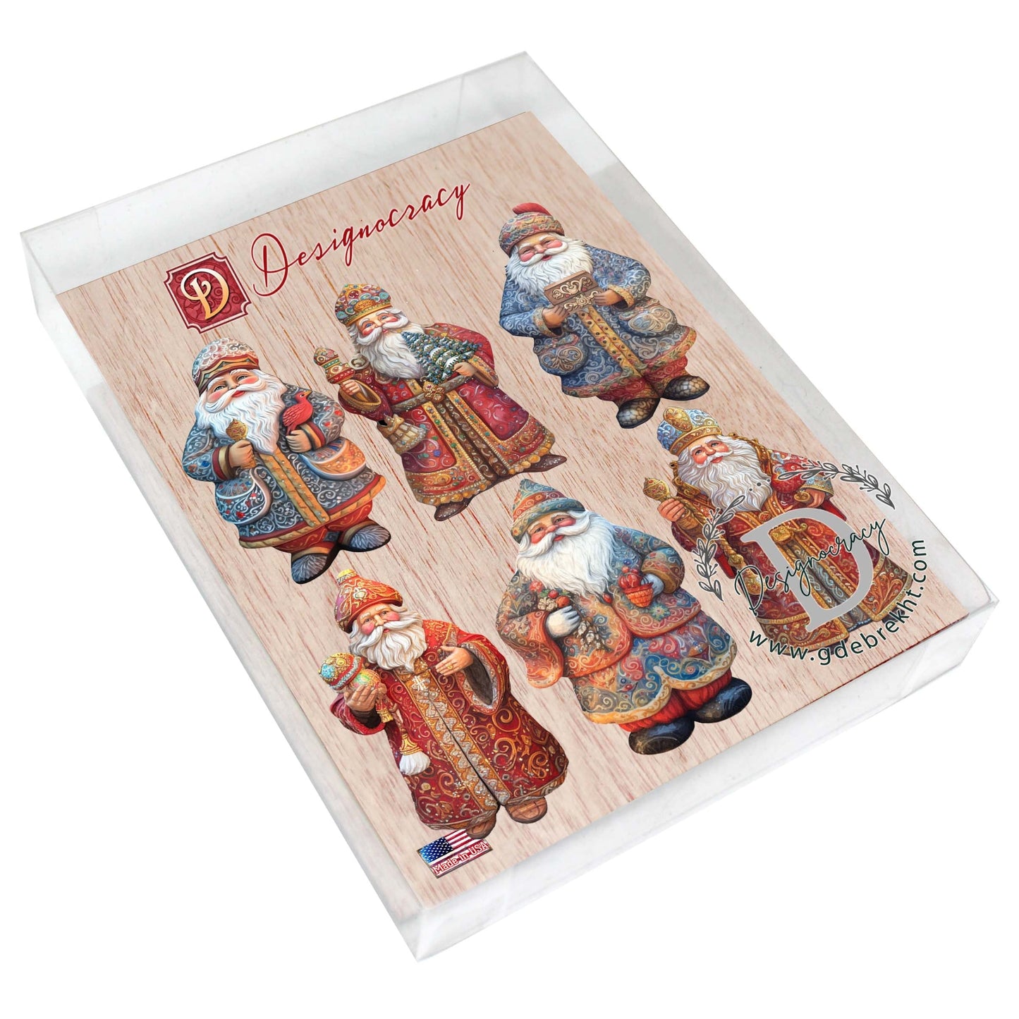 Santa Decorative Wooden Magnets Set of 6 by G. Debrekht - Christmas Santa Snowman Decor - 8090032G-S6