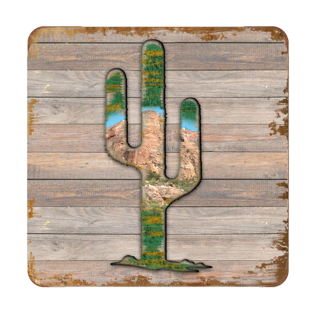 Cactus Wooden Cork Coasters Gift Set of 4 by Nature Wonders - Nature Wildlife Decor  - 8199416C-S4