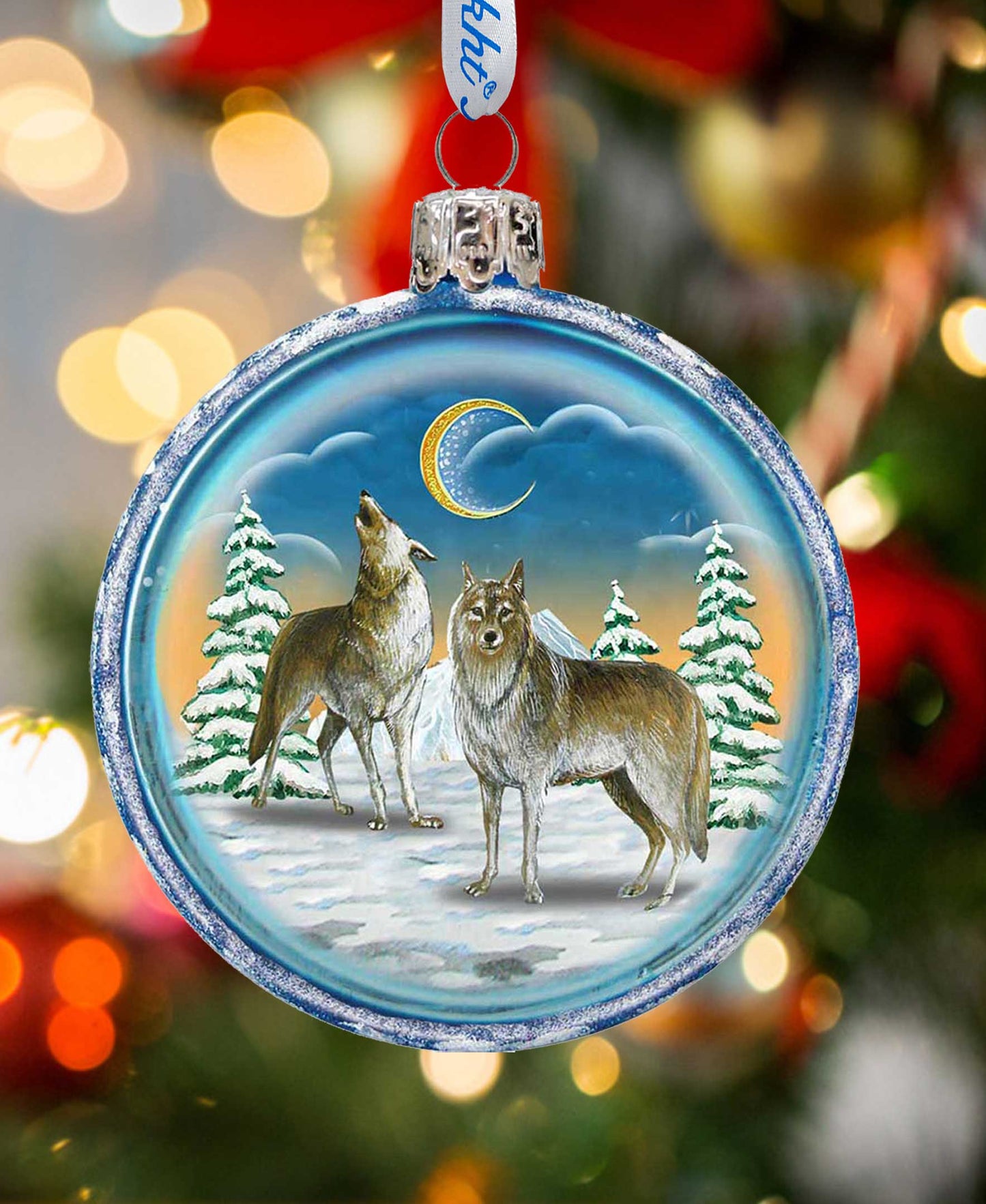 Wolves Glass Ornament by G. DeBrekht - Christmas Santa Snowman Decor - 759-011
