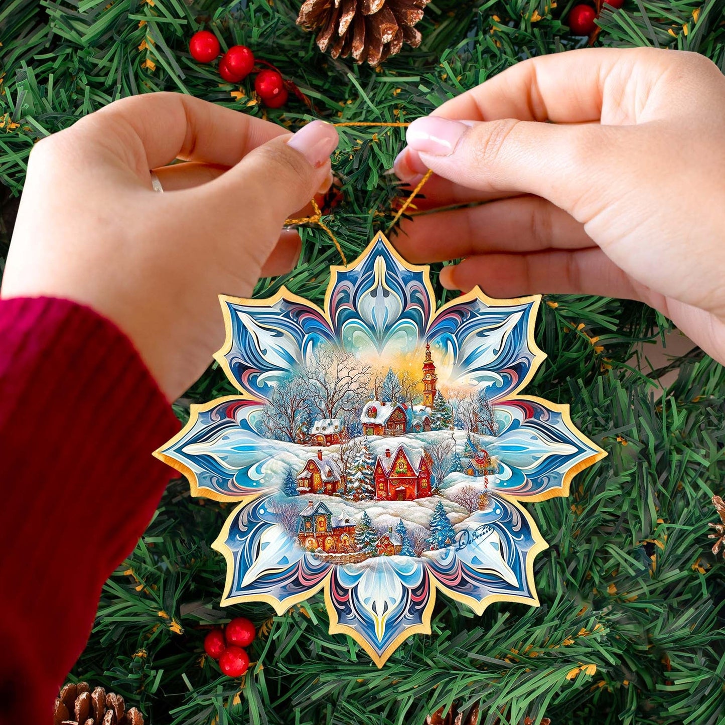 Winter Village Snowflake Wooden Ornaments by G. Debrekht - Christmas Decor - 8688418