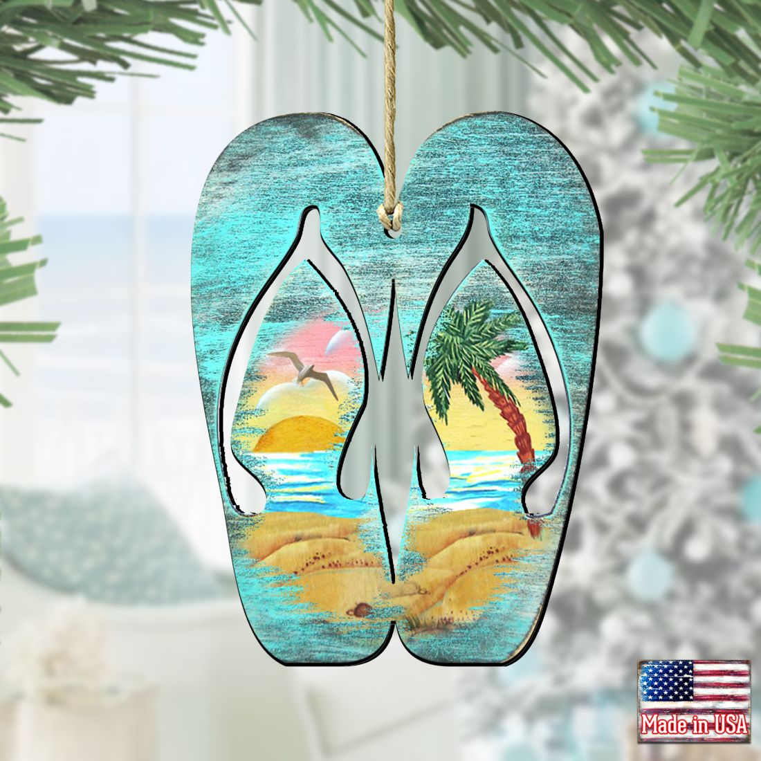 Rustic Flip Flops Wooden Ornaments by G. DeBrekht - Coastal Holiday Decor - 8198523