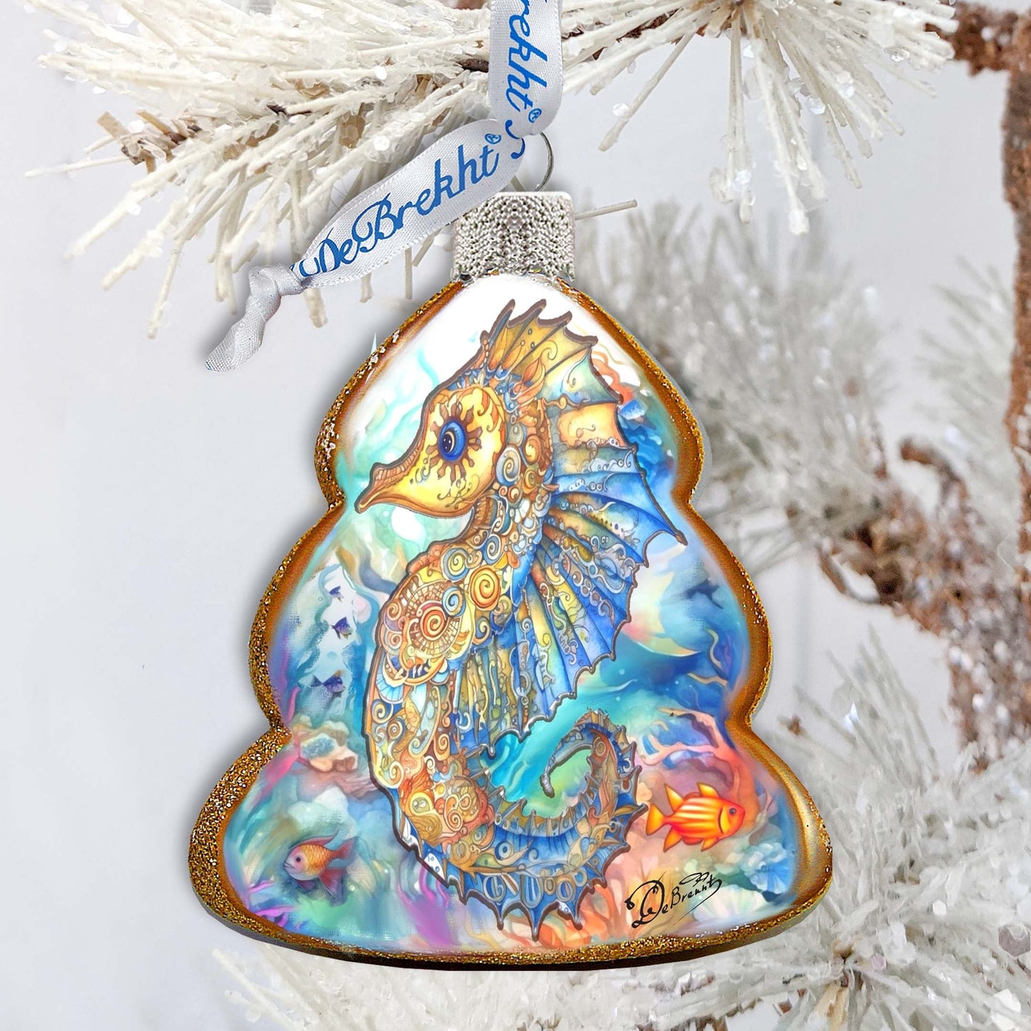 Holiday Coastal Decor - Seahorse Keepsake Glass Ornaments by G. Debrekht - Coastal Holiday Decor - 777398