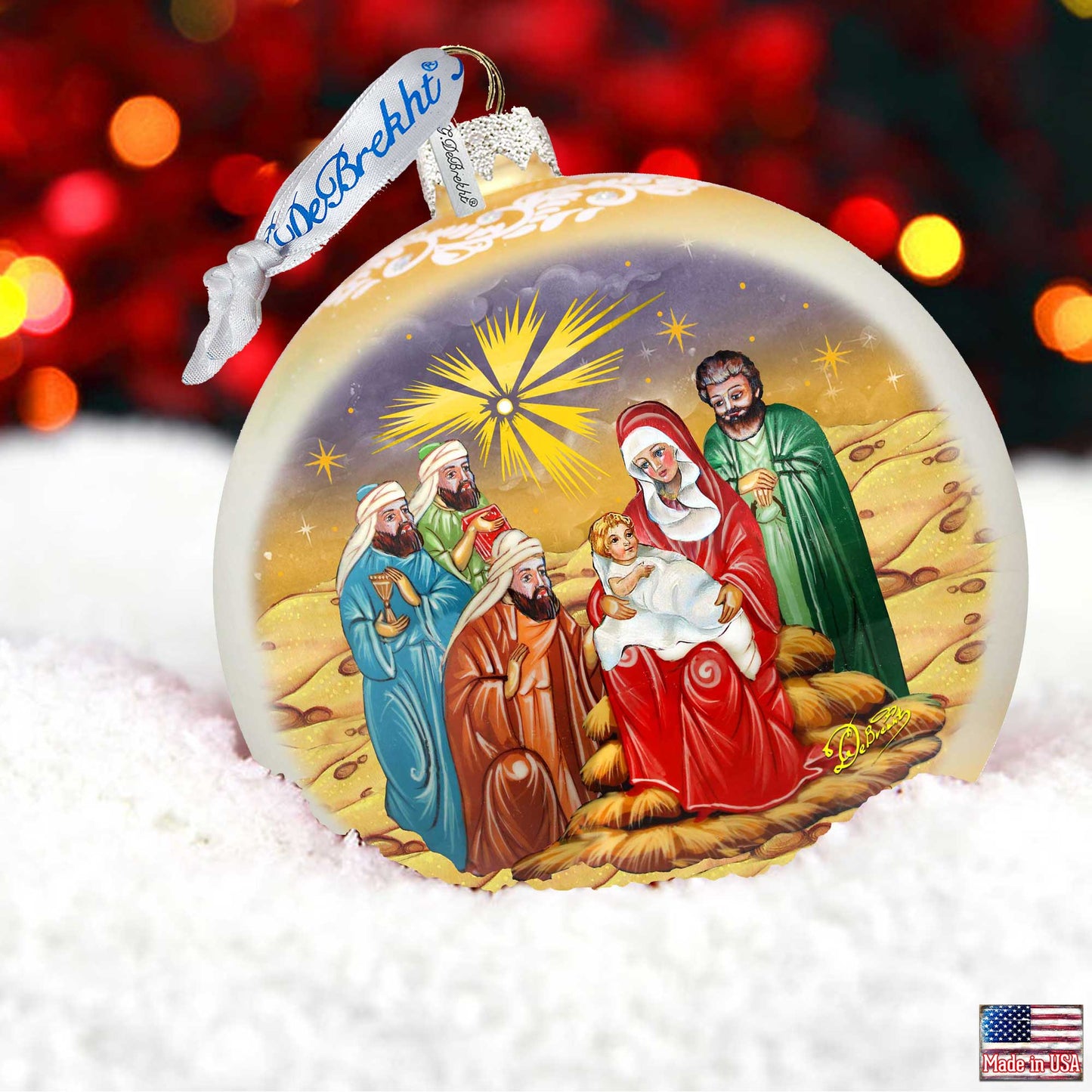 Holy Family and Three Kings Lg Glass Ornament in Gold by G.DeBrekht - Christmas Decor - 73920G