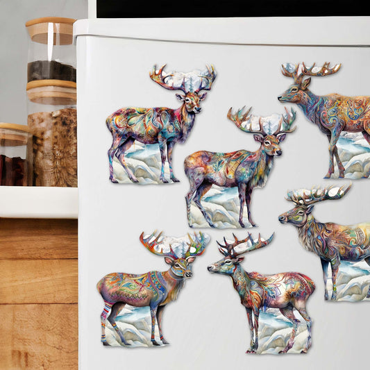 Iconic Caribou of Alaska Decorative Wooden Magnets Set of 6 by G. Debrekht - Wildlife Decor - 8090111G-S6