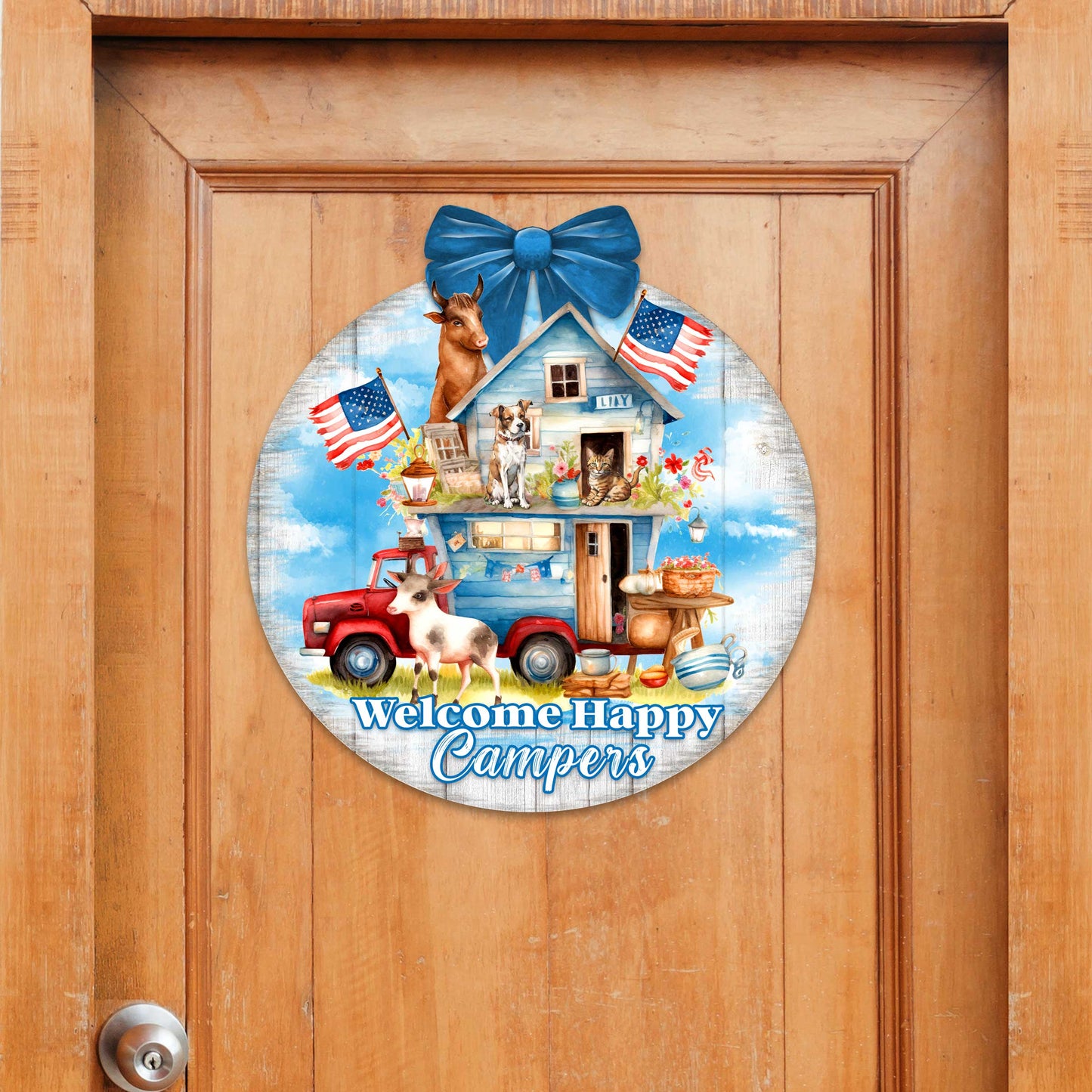Welcome Happy Campers Sign Front door welcome sign Main entrance banner Welcome sign - Wooden front porch decor - 933114H