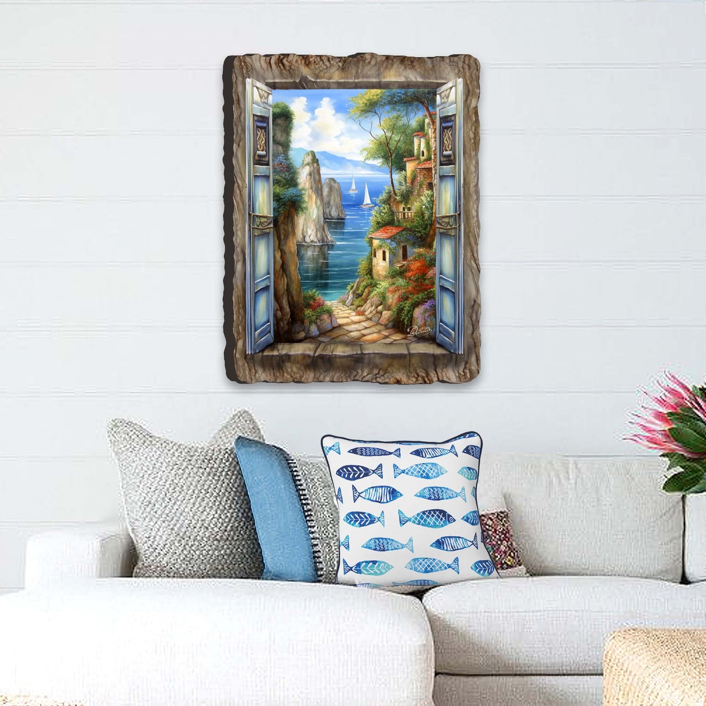 Seaside Town Window Wall Art by G. DeBrekht Coastal Decor - 8492105W