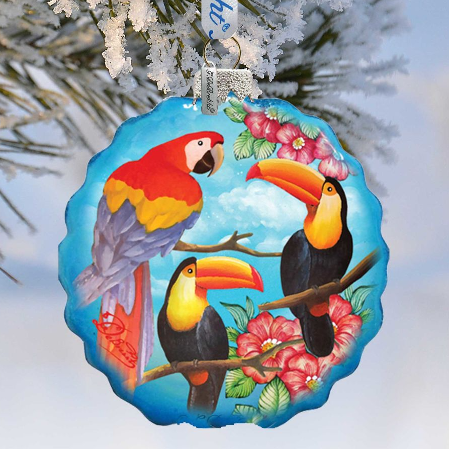 Tropical Birds Flower Glass Ornament by G. DeBrekht - Christmas Decor - 759-022