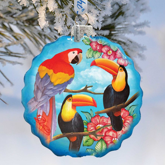 Tropical Birds Flower Glass Ornament by G. DeBrekht - Christmas Decor - 759-022