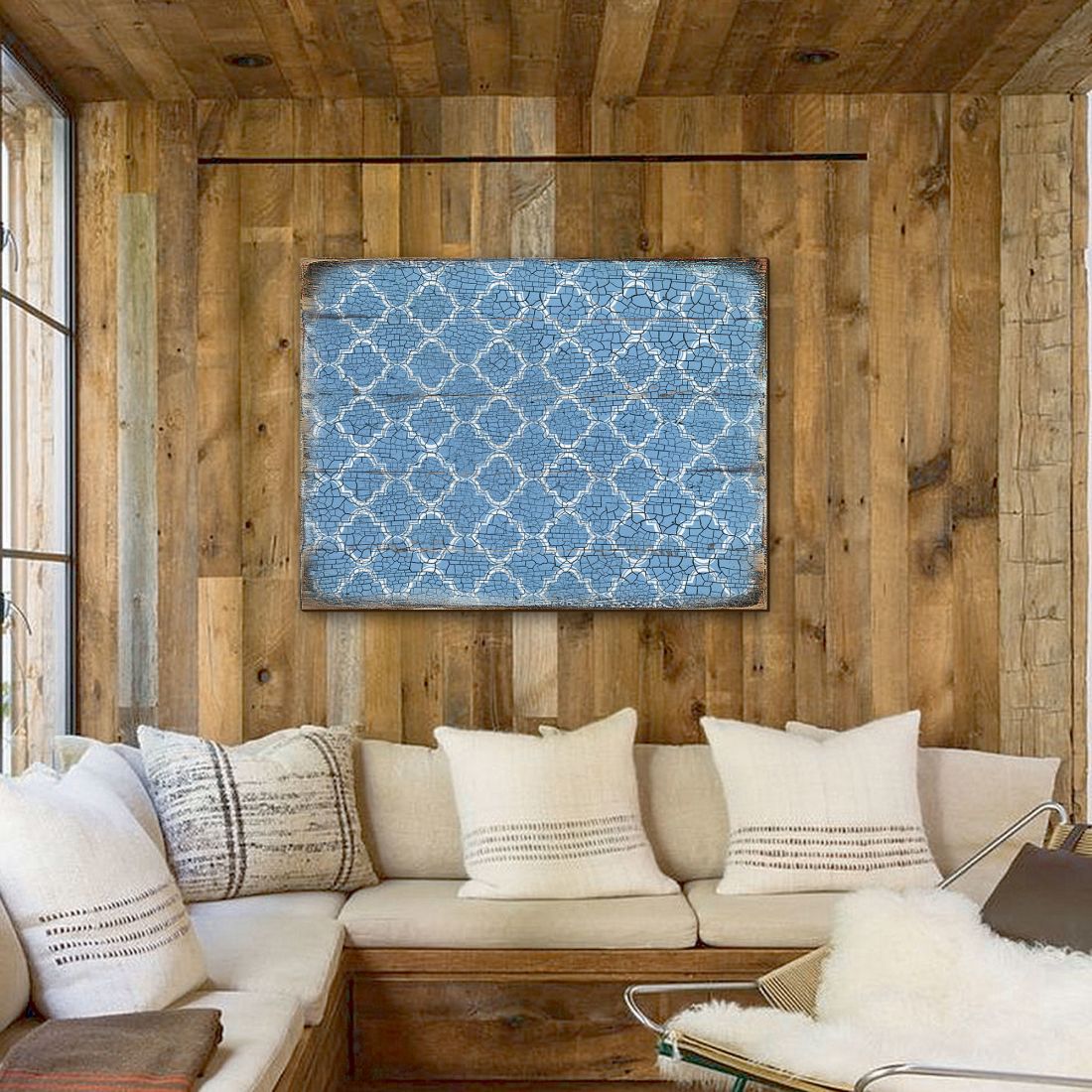Graphic Blue Rustic Wooden Wall Art by G. DeBrekht - Floral Ornamental Decor - 95003B