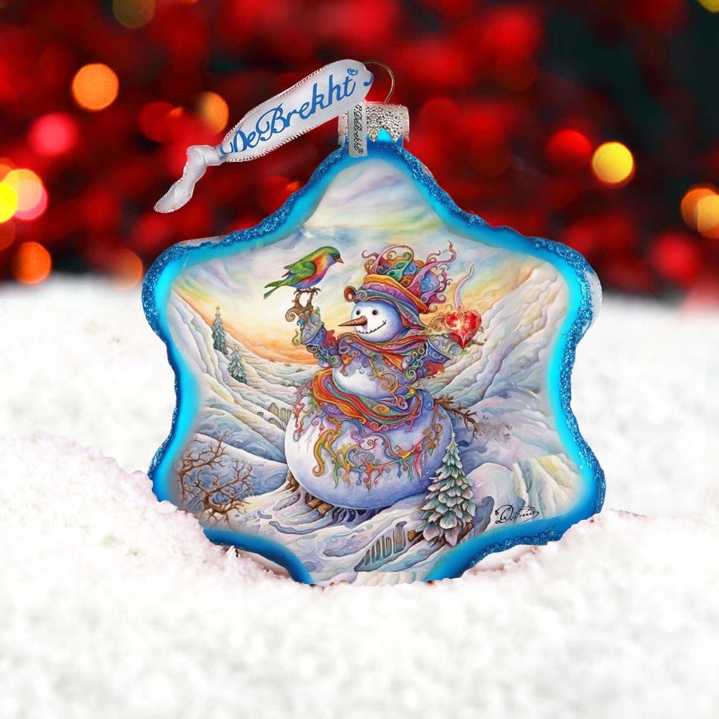 Festive Frosty Friend Snowflake Glass Ornament by G. Debrekht - Christmas Santa Snowman Decor - 754-045