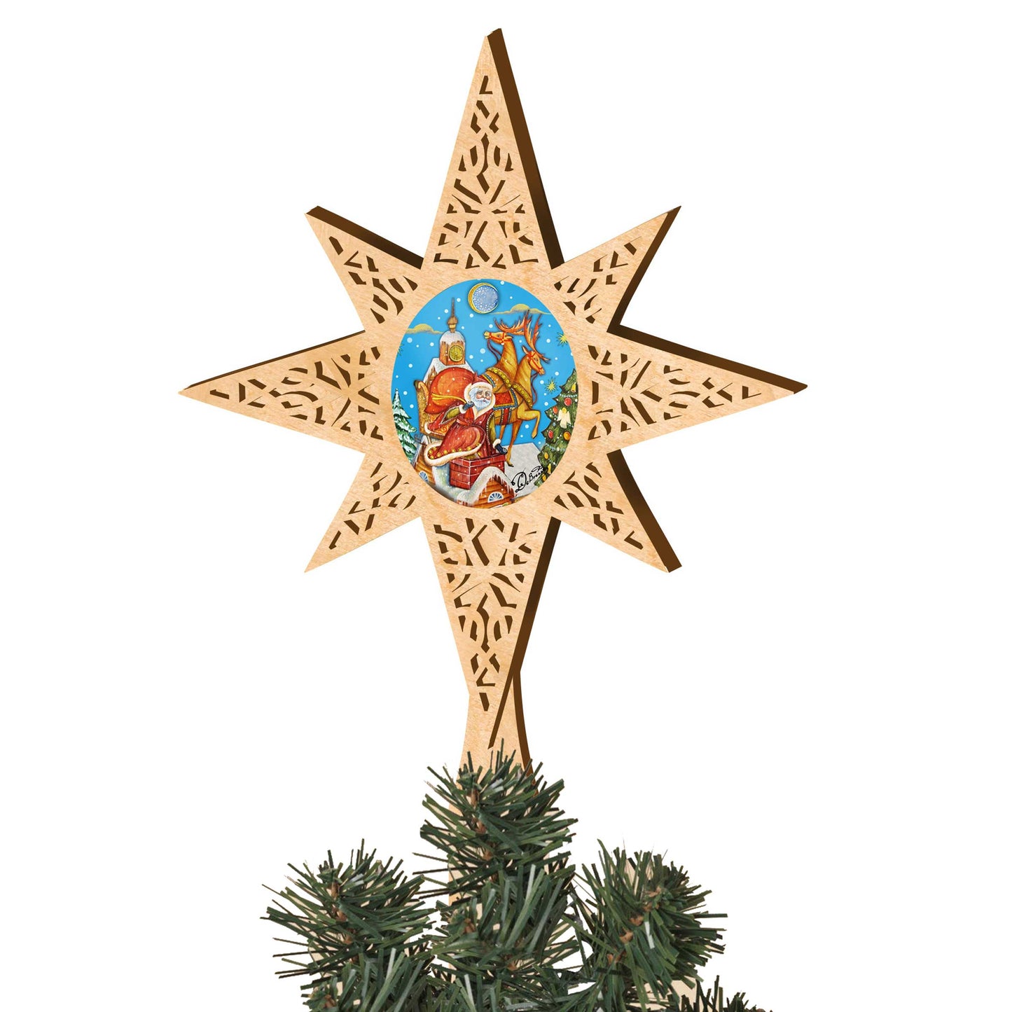 Rooftop Santa Tree Topper by G.DeBrekht - Christmas Santa Snowman Decor - 89494
