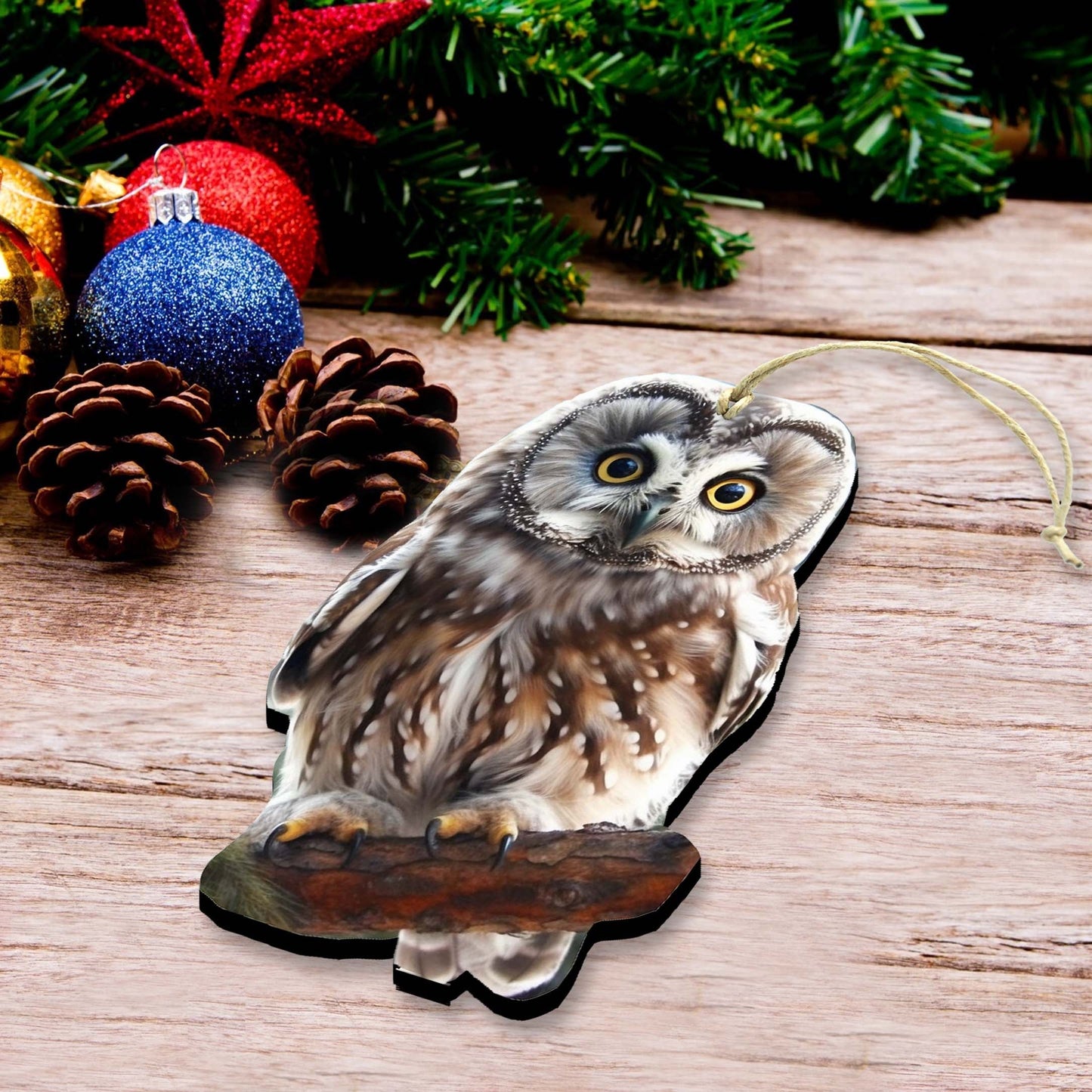 Alaskan Boreal Owl Wooden Ornaments by G.Debrekht - Wildlife Holiday Decor - 8710004-3