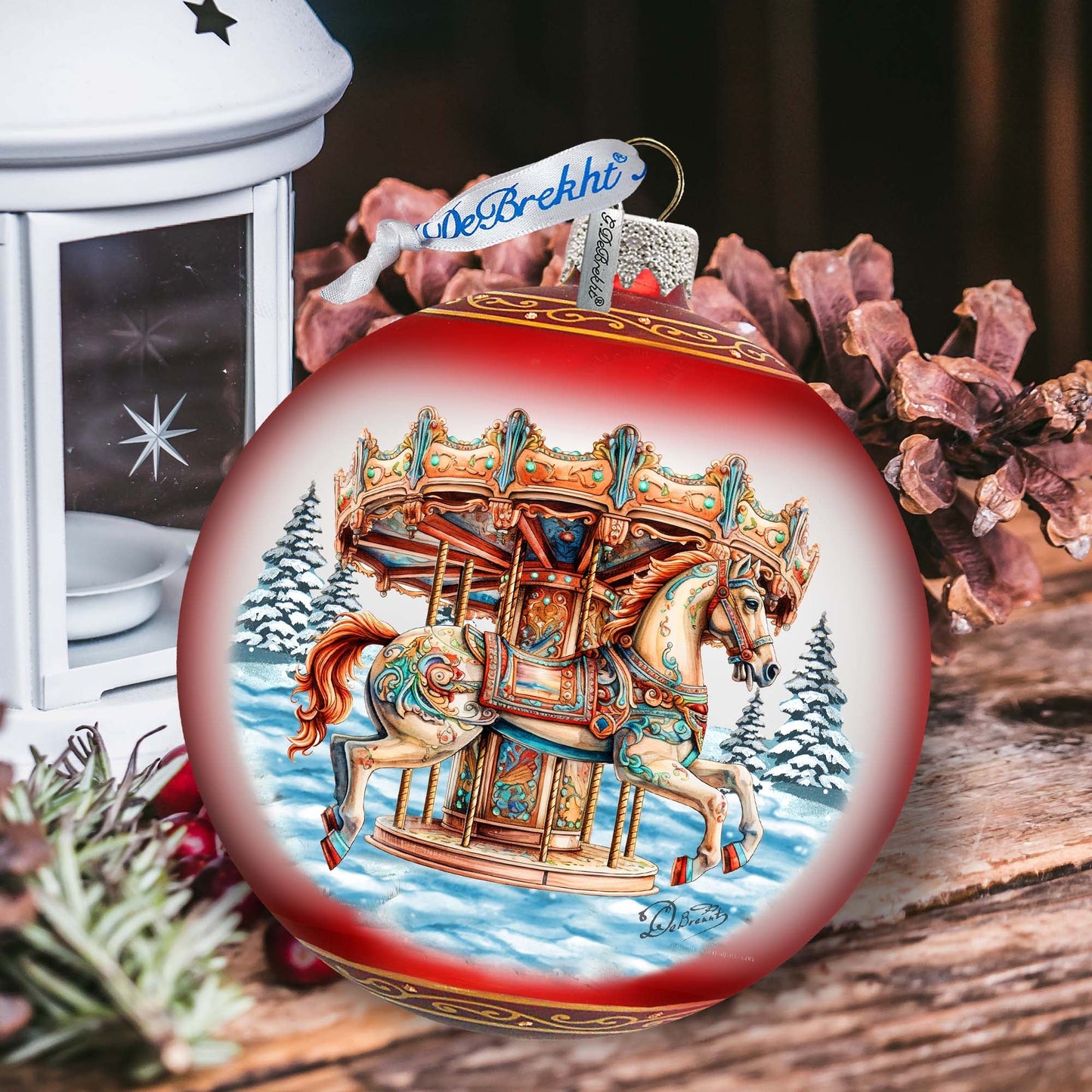 Winter Wonderland Carousel Lg Glass Ornament by G.Debrekht - Christmas Holiday Decor - 73953