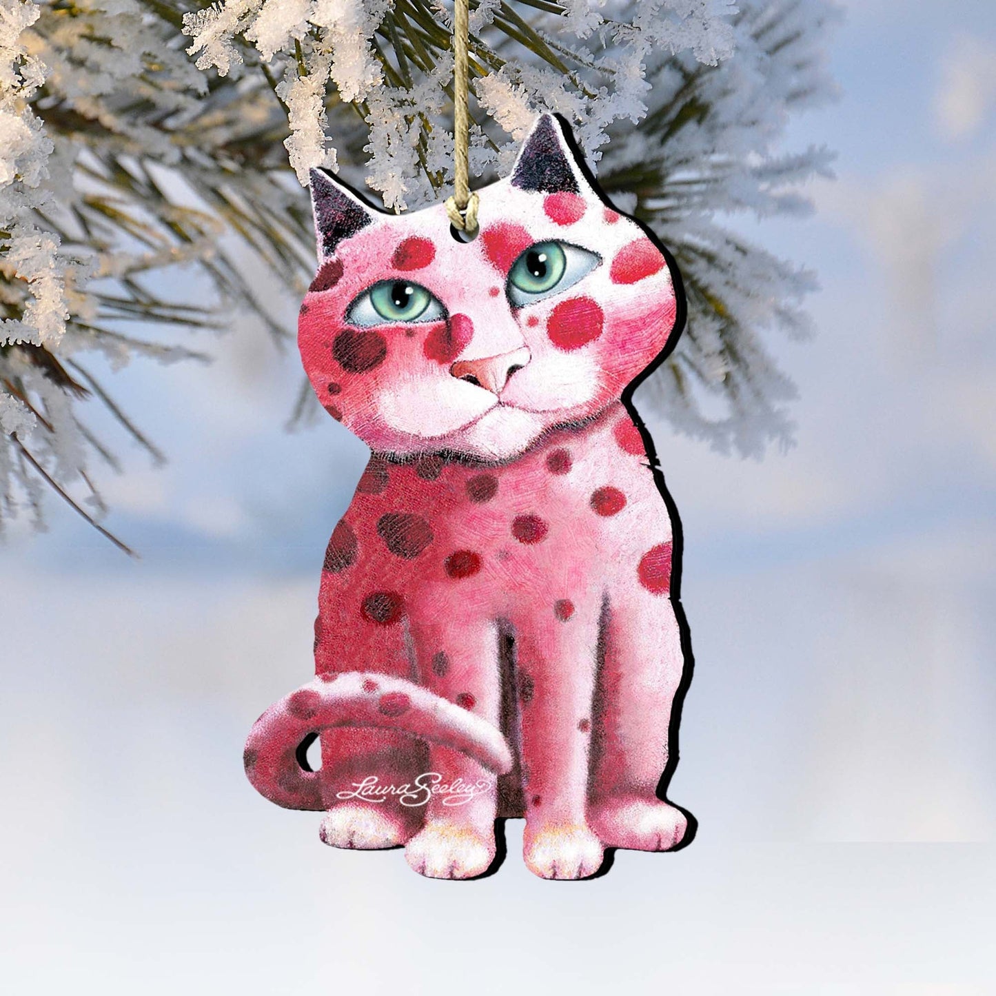 Cherries Jubilee Cat Wooden Ornaments by Laura Seeley - Pets Dog and Cats Decor - 8512065-LS
