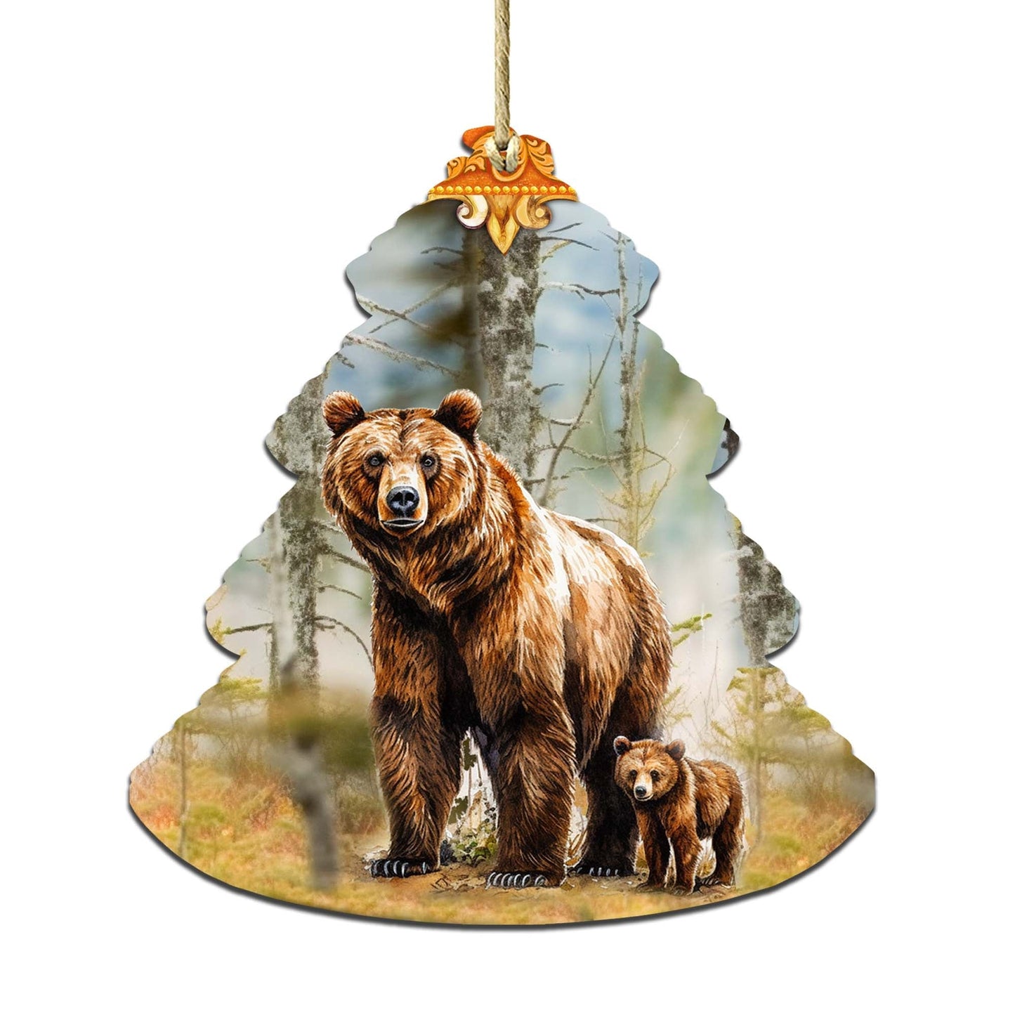 Forest Grizzly Bond Tree Wooden Ornaments by G.Debrekht - Wildlife Holiday Decor - 870010