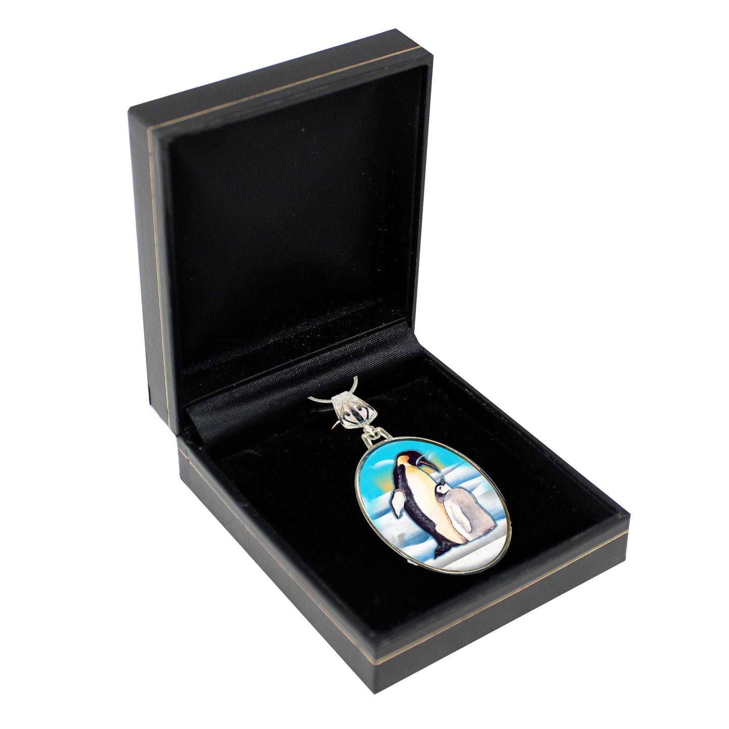 Love Coup[e Penguins Silver Plated Mother of Pearl Jewelry Pendant Necklace - 44033-2