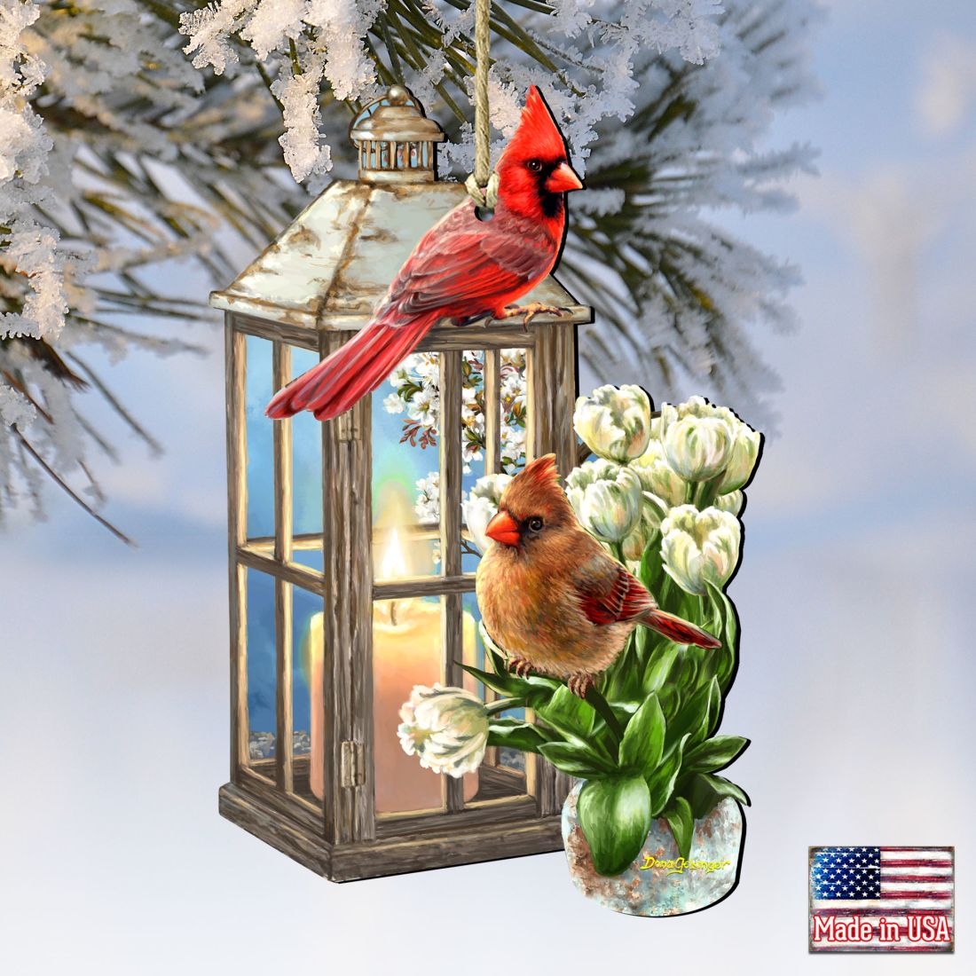 Lantern Cardinals Wooden Ornaments by Gelsinger - Easter Spring Decor - 8461057-DG