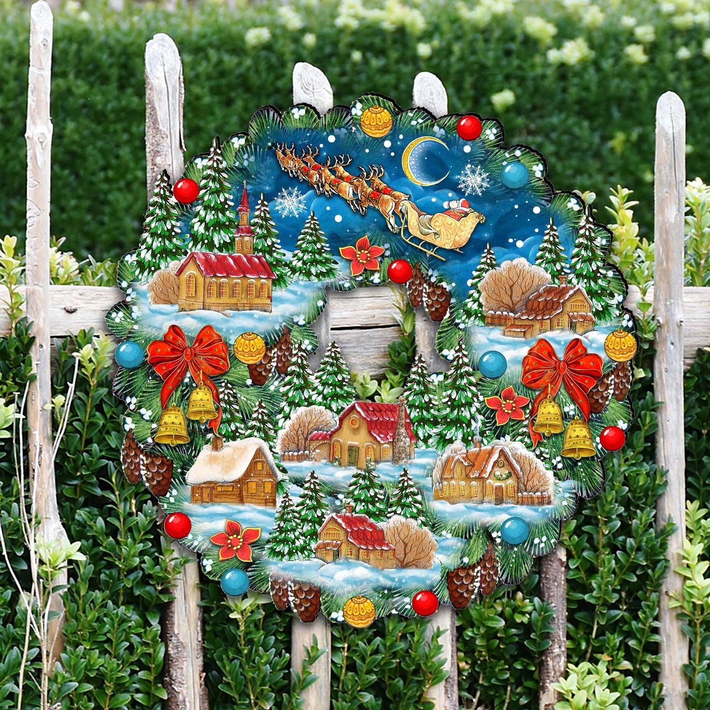 Up Up Wreath Christmas Door Decor by G. DeBrekht - Christmas Santa Snowman Decor - 8185315H