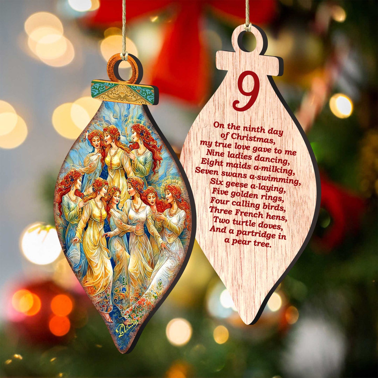 Twelve Days of Christmas Wooden Ornaments Set of 12 by G. DeBrekht - Christmas Decor 12 Days of Christmas - 8610102-S12