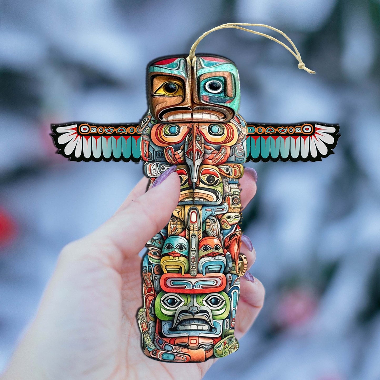 Alaskan Totem Pole Wooden Ornaments by G.Debrekht - Wildlife Holiday Decor - 8710117-1